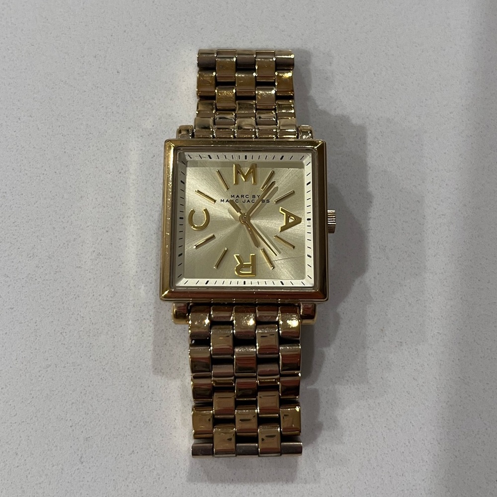 Marc by Marc Jacobs stainless steel gold square watch.